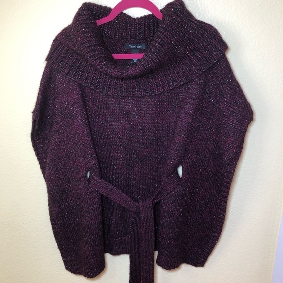 WHITE House black market Marl belted poncho sweater size S - Picture 3 of 10